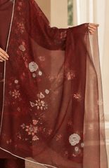 Burgundy Blossom Digital Printed Lawn 3 Piece Suit