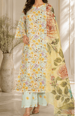 Golden Petals Digital Printed Lawn 3 Piece Suit