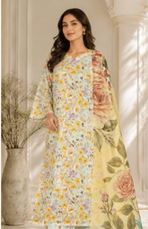 Golden Petals Digital Printed Lawn 3 Piece Suit