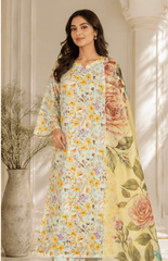 Golden Petals Digital Printed Lawn 3 Piece Suit