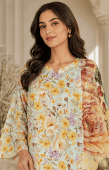 Golden Petals Digital Printed Lawn 3 Piece Suit