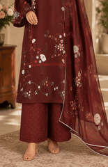 Burgundy Blossom Digital Printed Lawn 3 Piece Suit