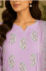 Lavender Paisley Digital Printed Lawn 3 Piece Suit