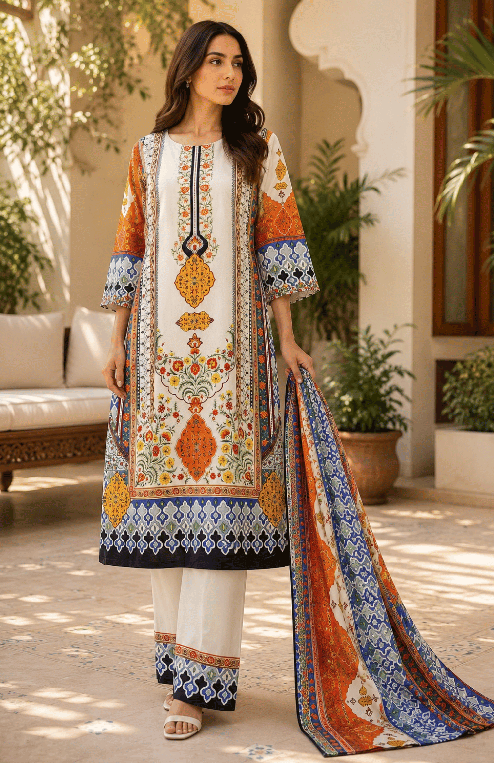 Royal Mosaic Digital Printed Lawn 3 Piece Suit