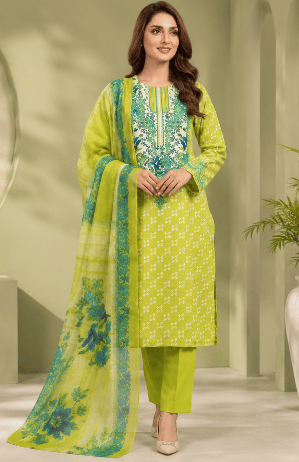 Lime Breeze Digital Printed Lawn 3 Piece Suit