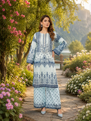 Flora Digital Printed Lawn 2-Piece with Handmade Mirror Neckline – Stitched