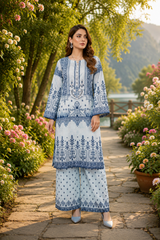 Flora Digital Printed Lawn 2-Piece with Handmade Mirror Neckline – Stitched